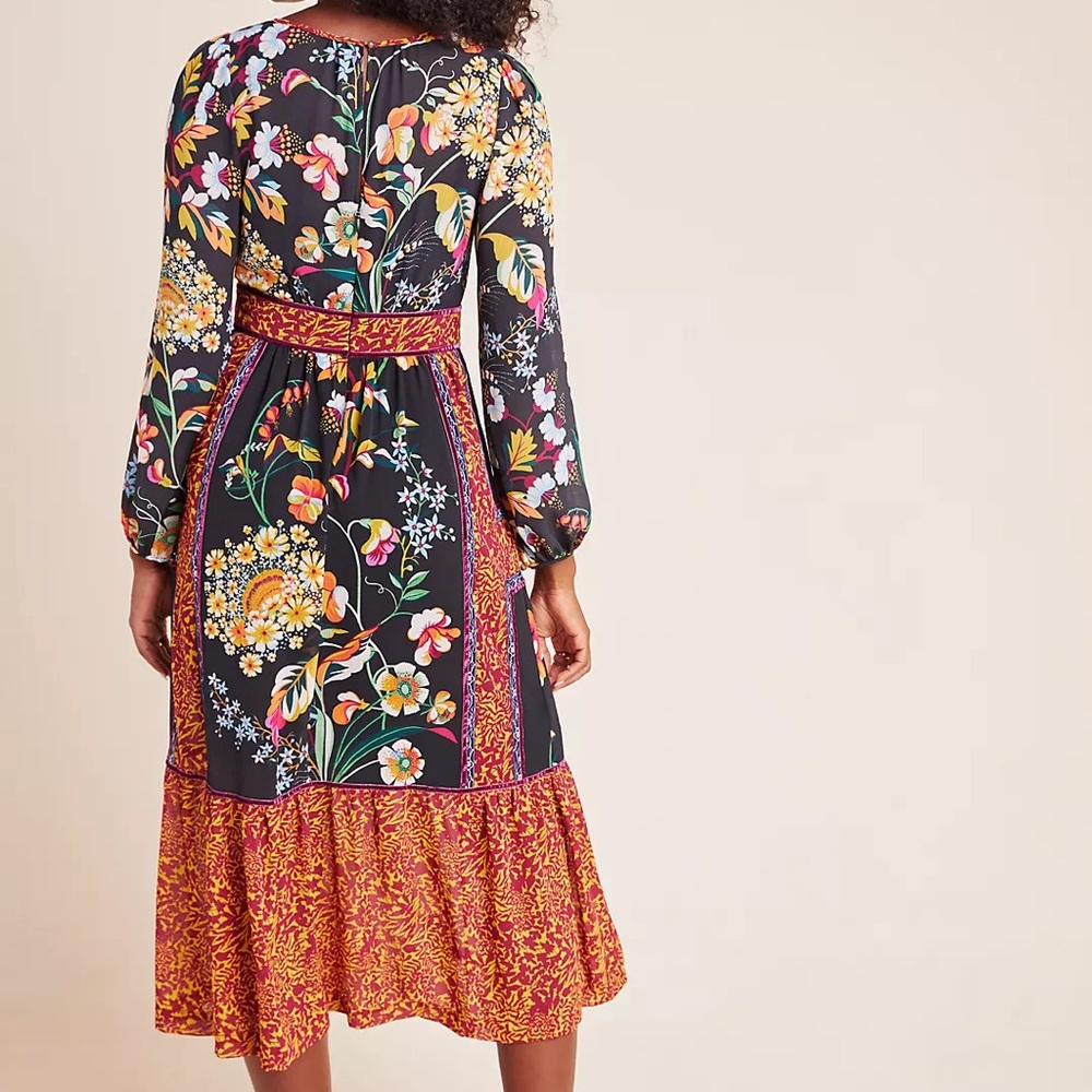 Brand New Anthropologie Adair Velvet-Trimmed Midi Dress Size 0